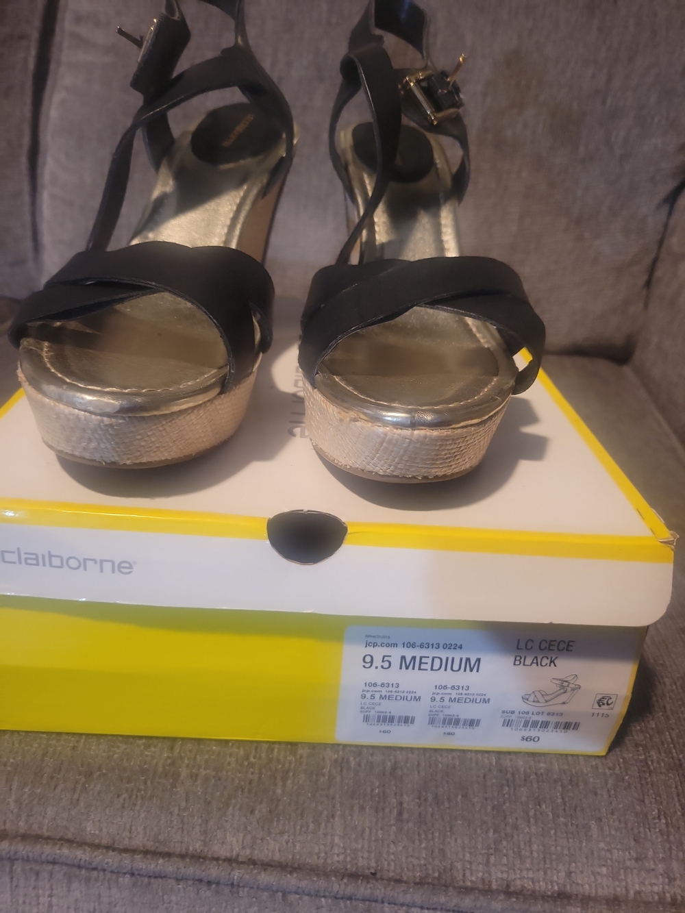 LC by Claiborne Black Platform Wedge Sandals - Size 9.5